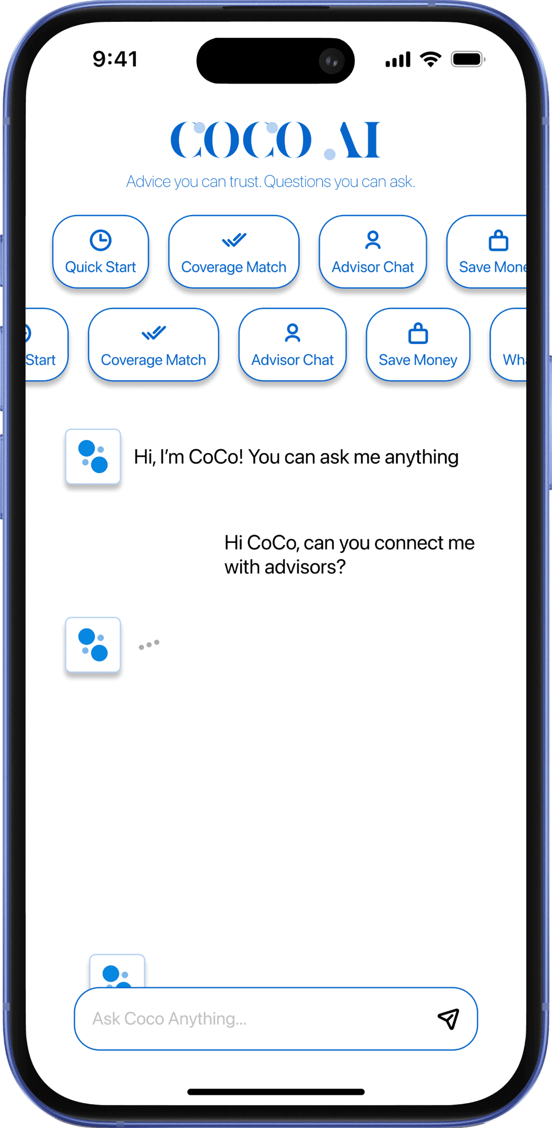 CoCo guided conversation with suggested starting points