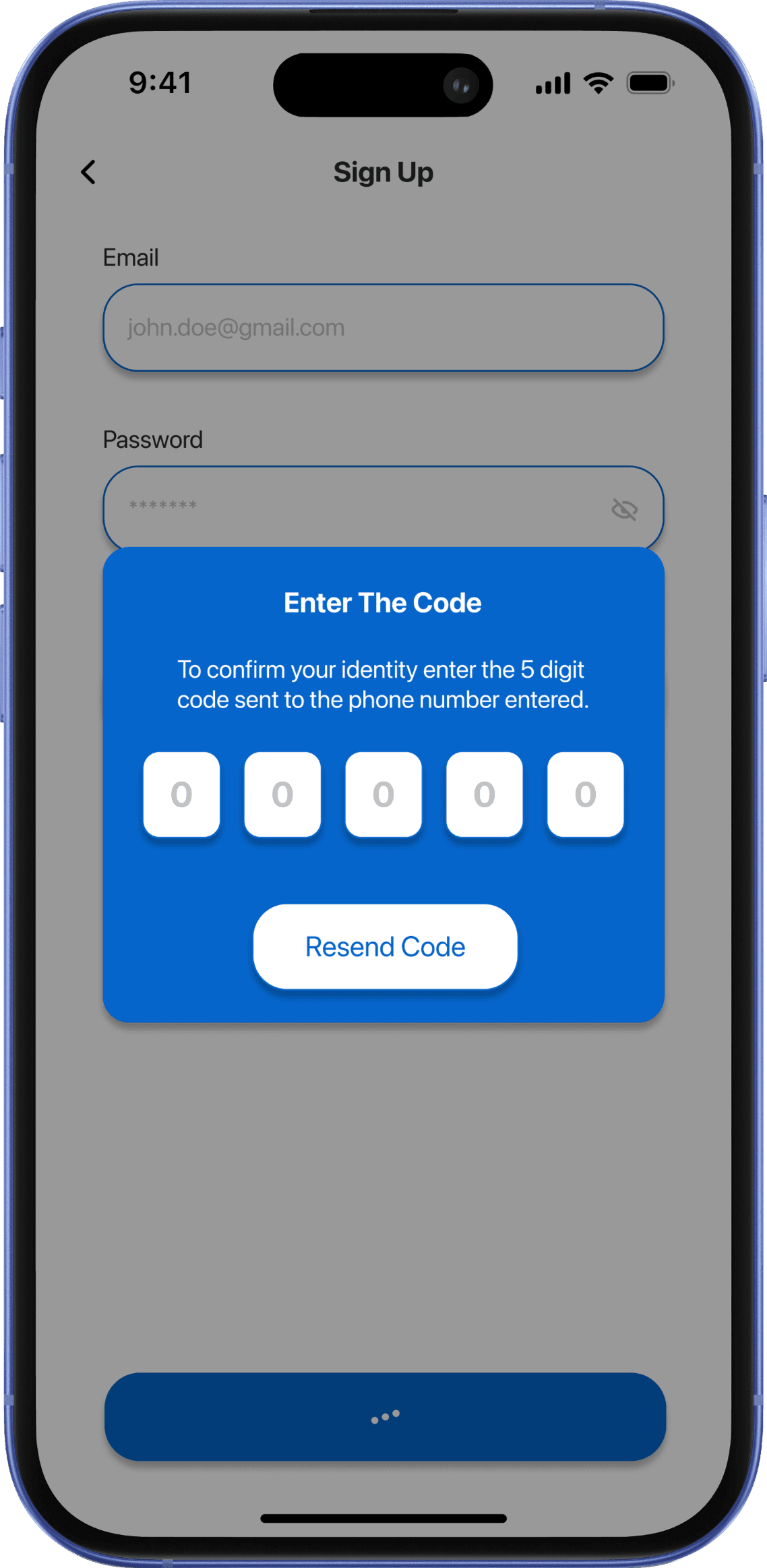 Co-Connect sign-up and verification screens