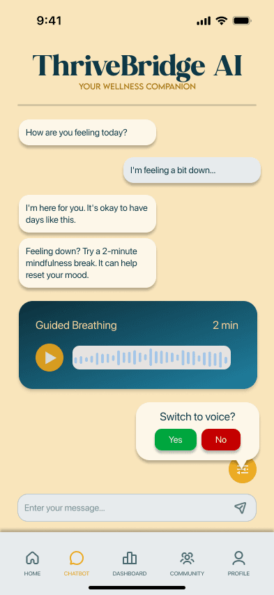 ThriveBridge AI Health Coach screen